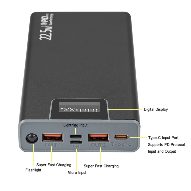 DIY 8 Slots 18650 Battery Power Bank Case Metal Battery Power Shell PD QC Charge Power Bank Shell (Battery Not Included)