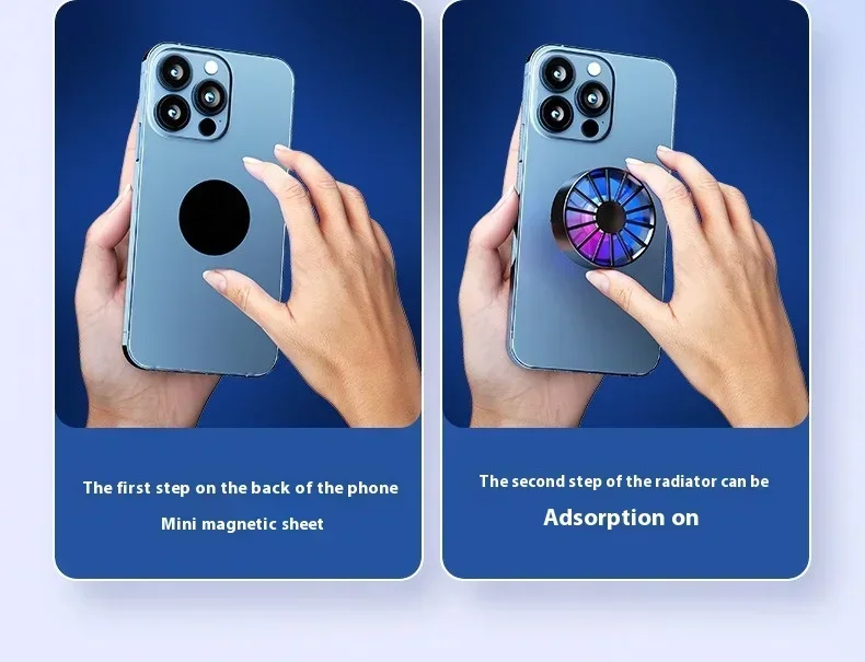 Phone Radiator Portable Magnetic Phone Cooler Low Noise Light Weight Fan with RGB Light Fast Cooling for Phone Tablet PUGB Game