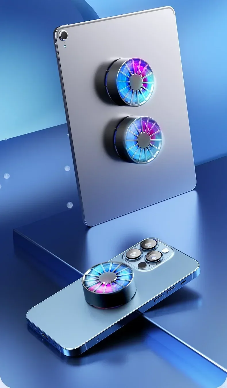 Phone Radiator Portable Magnetic Phone Cooler Low Noise Light Weight Fan with RGB Light Fast Cooling for Phone Tablet PUGB Game