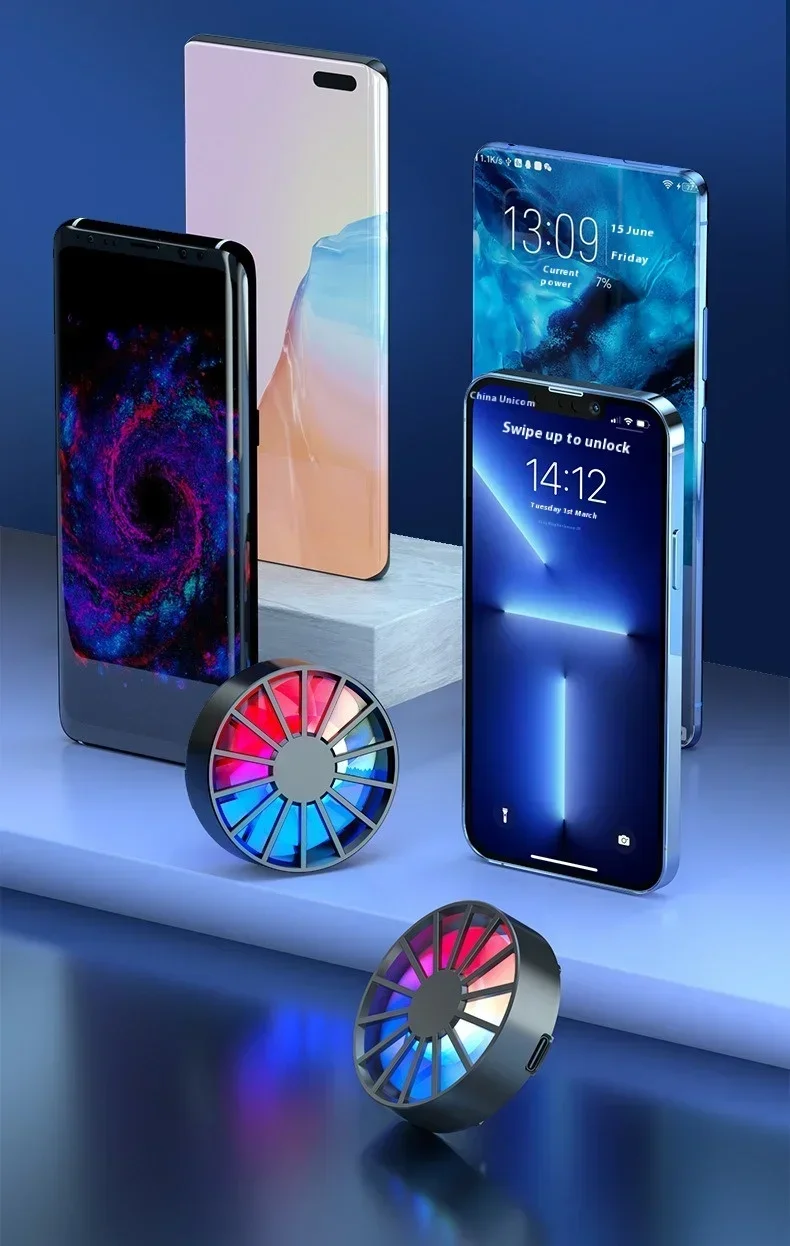 Phone Radiator Portable Magnetic Phone Cooler Low Noise Light Weight Fan with RGB Light Fast Cooling for Phone Tablet PUGB Game