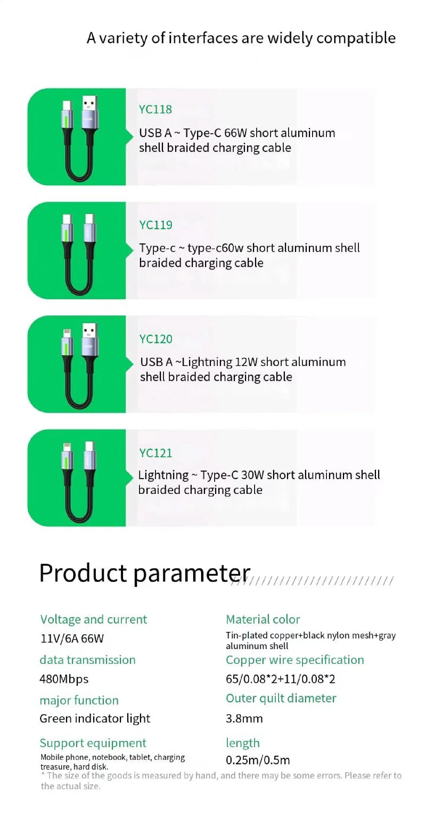 NNBILI 0.25-0.5m Short USBC Cable 66W USB A To Type C Fast Charging Cable for iphone 15 Huawei Samsung Portable Power Bank Cable