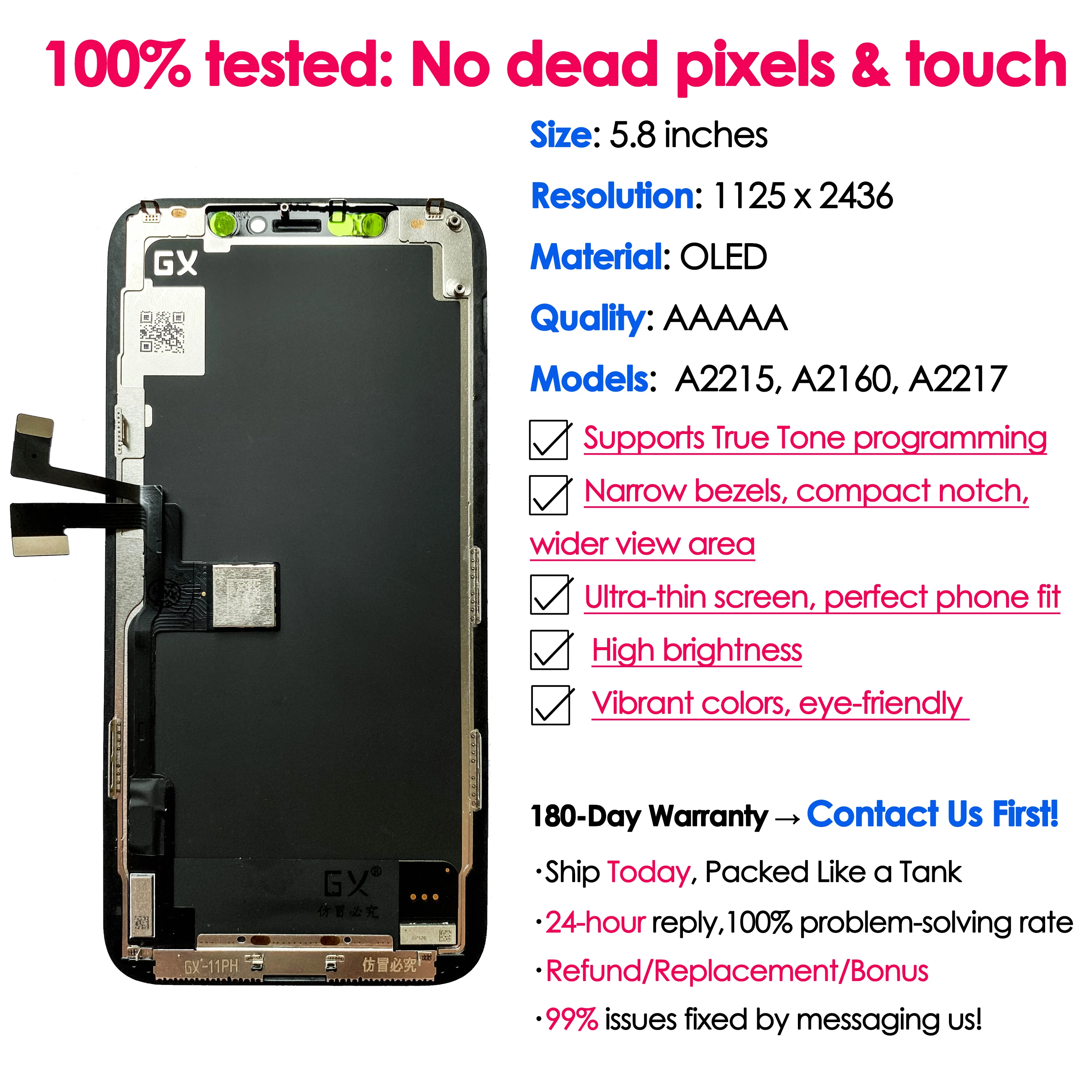 180days Warranty GX OLED For iPhone 11 Pro Screen Replacement Phone Mobile Display Touch Digitizer Assembly Repair Kit 11Pro LCD