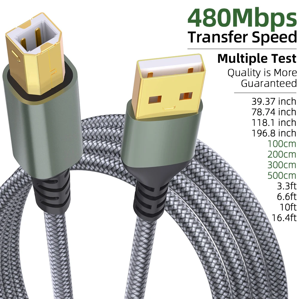 USB A Printer Cable 16 Ft Up to 480 Mbps Transfers Data Speed for USB A Devices USB A to USB 2.0 Type B Dell Epson Lexmark