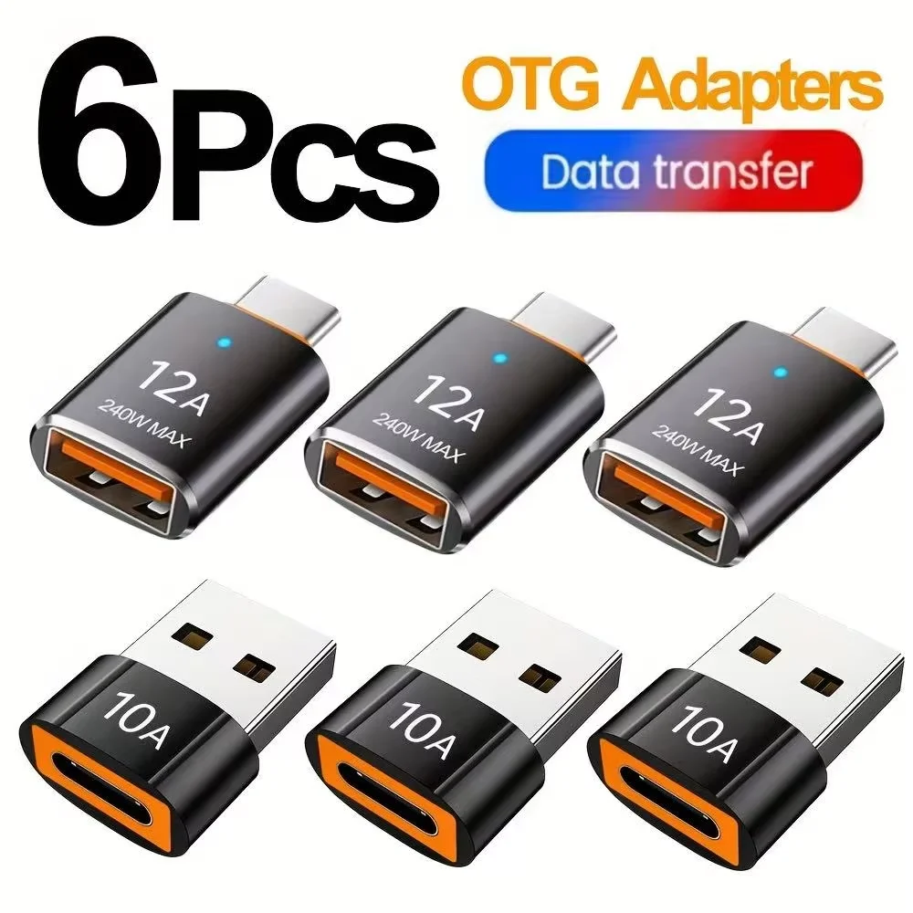 12A USB 3.0 To Type C Adapter LED OTG USB C Male to USB A Female Connector For iPhone 15 Tablet Notebook Android Phones Adapter