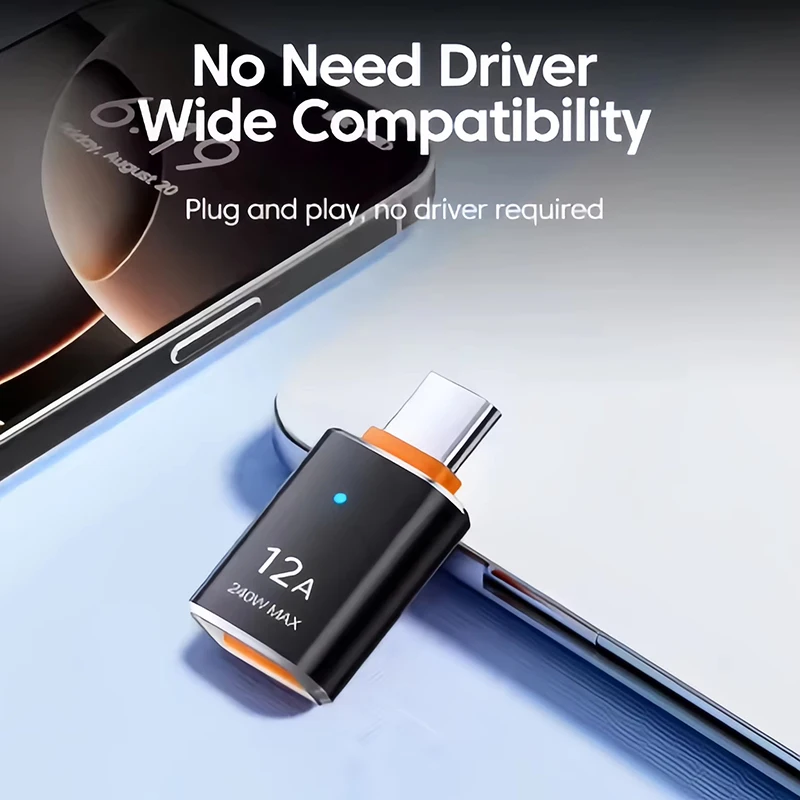 12A USB 3.0 To Type C Adapter LED OTG USB C Male to USB A Female Connector For iPhone 15 Tablet Notebook Android Phones Adapter