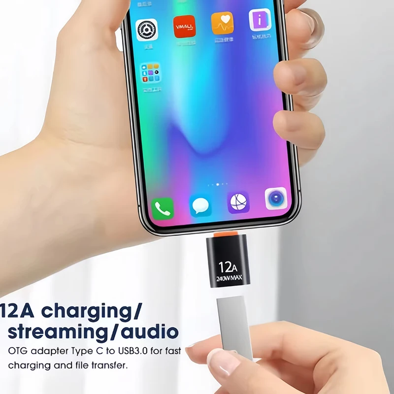 12A USB 3.0 To Type C Adapter LED OTG USB C Male to USB A Female Connector For iPhone 15 Tablet Notebook Android Phones Adapter