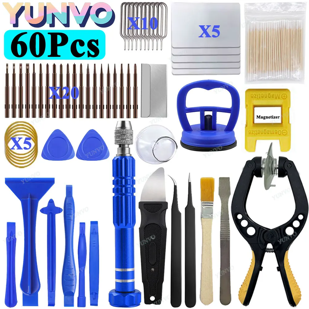 60x Mobile Phone Repair Tools Screwdriver Tablet Battery Disassembly Screen Opening Dust Cleaning Disassembly Set Small Pentagon