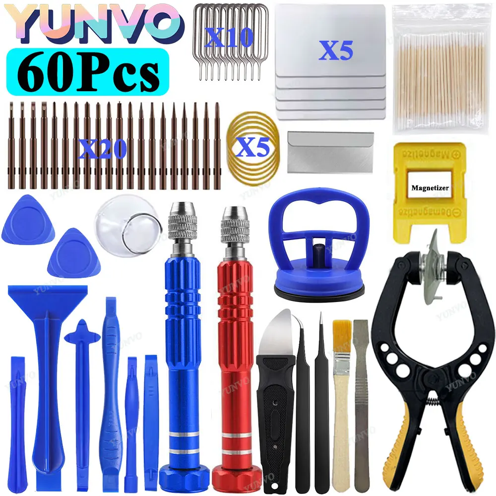 60x Mobile Phone Repair Tools Screwdriver Tablet Battery Disassembly Screen Opening Dust Cleaning Disassembly Set Small Pentagon