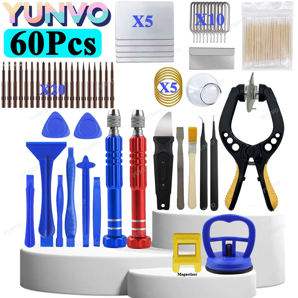 60x Mobile Phone Repair Tools Screwdriver Tablet Battery Disassembly Screen Opening Dust Cleaning Disassembly Set Small Pentagon