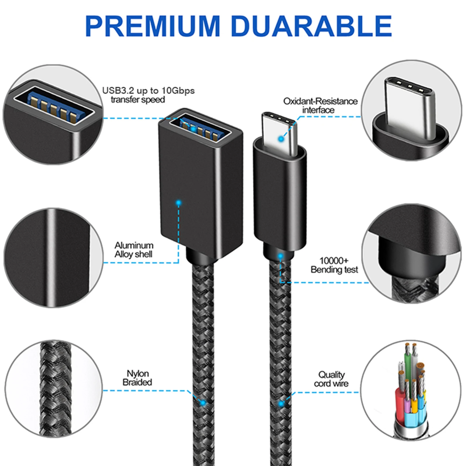 USB-C to USB Adapter, USB-C Male to USB Female OTG Data Cable for Smartphones, Tablets, Laptops & More