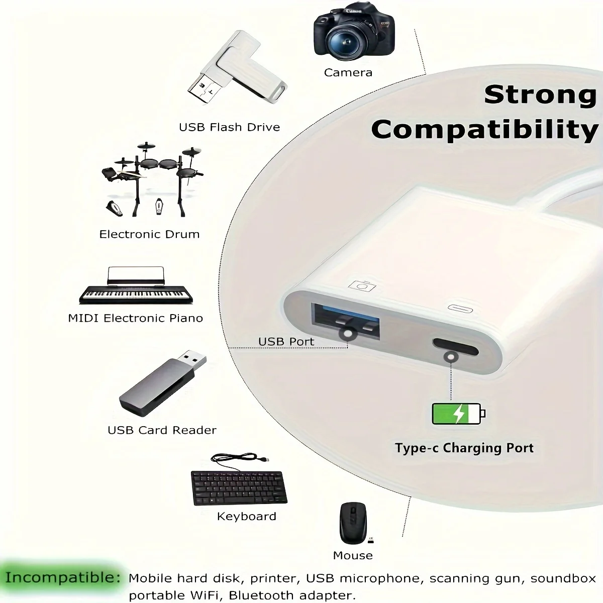 2-in-1 Type-C Lightning OTG Adapter for iPhone 17 16 15 14 13 Pro Max iPad to USB Cable 3.0 Converter Mouse Keyboard Camera Card