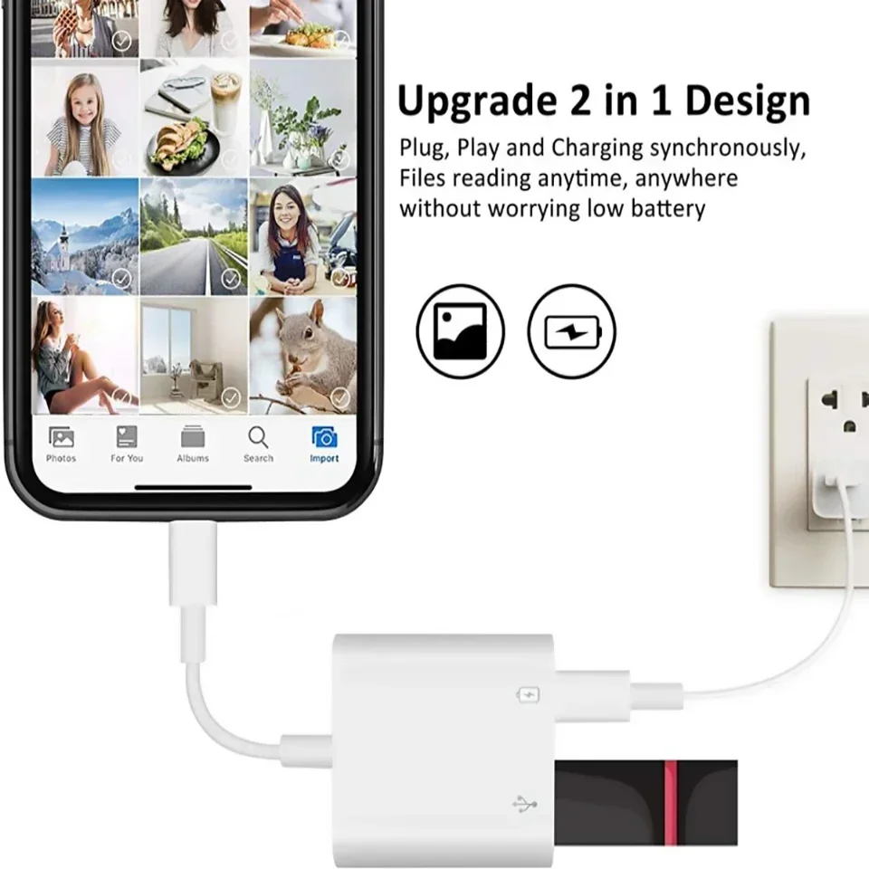 2-in-1 Type-C Lightning OTG Adapter for iPhone 17 16 15 14 13 Pro Max iPad to USB Cable 3.0 Converter Mouse Keyboard Camera Card