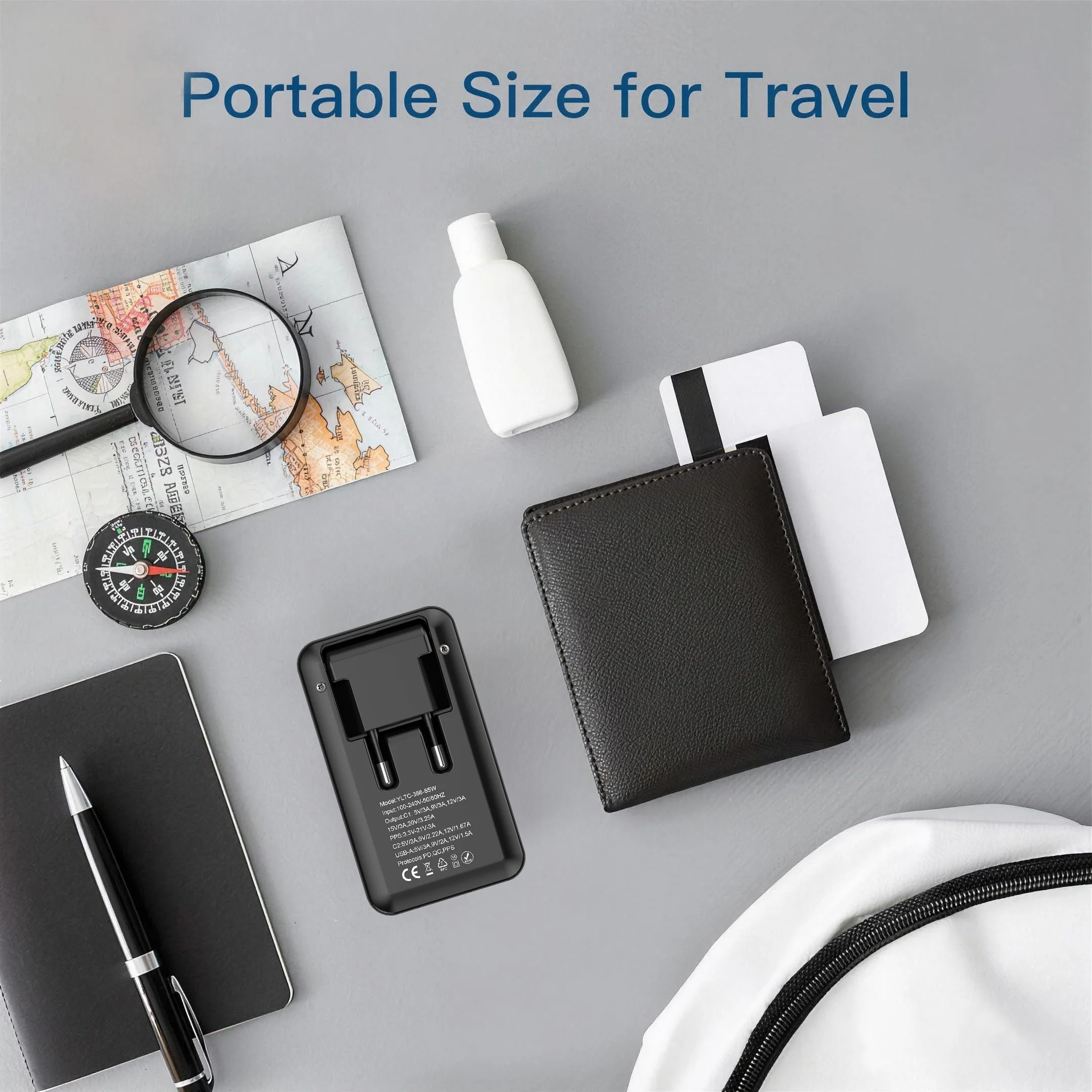 New 65W Power Adapter Foldable, Slim 65W Charger Multi-Port Charger 3 Port 2C1A Fast Charging For Phones Tablets and More