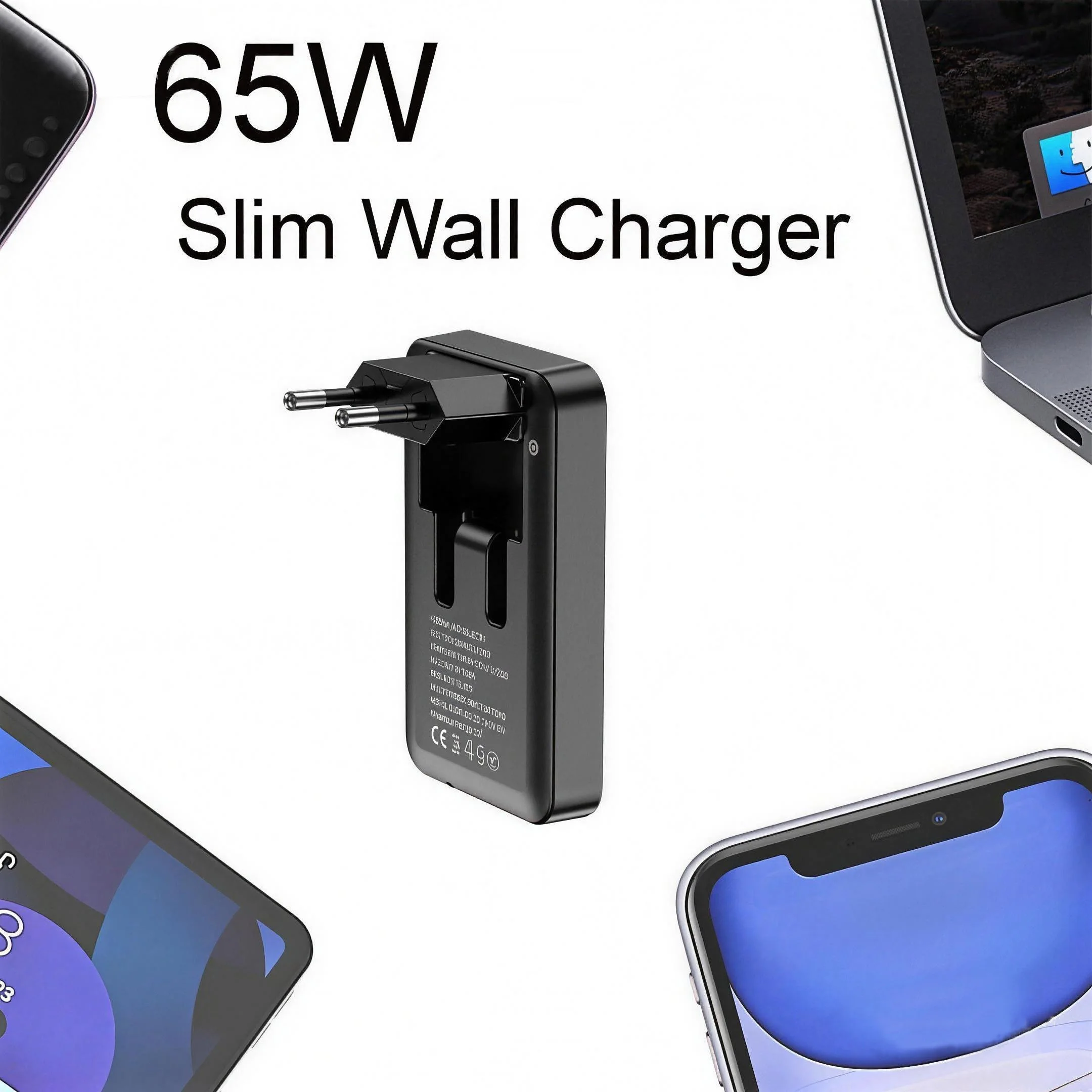 New 65W Power Adapter Foldable, Slim 65W Charger Multi-Port Charger 3 Port 2C1A Fast Charging For Phones Tablets and More