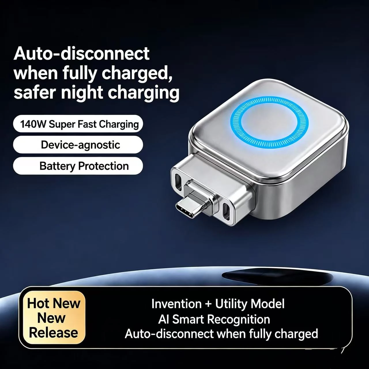 Smart Full Charge Self-Cut Type-C Adapter, Universal Auto Disconnect for Night Charging, Overcharge Prevention Separator