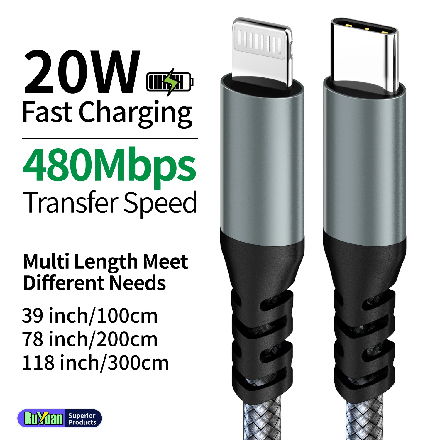 MFi Certified USB C to Lightning Cable 20W Nylon Braided Fast Charging Cord for iPhone 14-8 iPad AirPods 1m 2m 3m