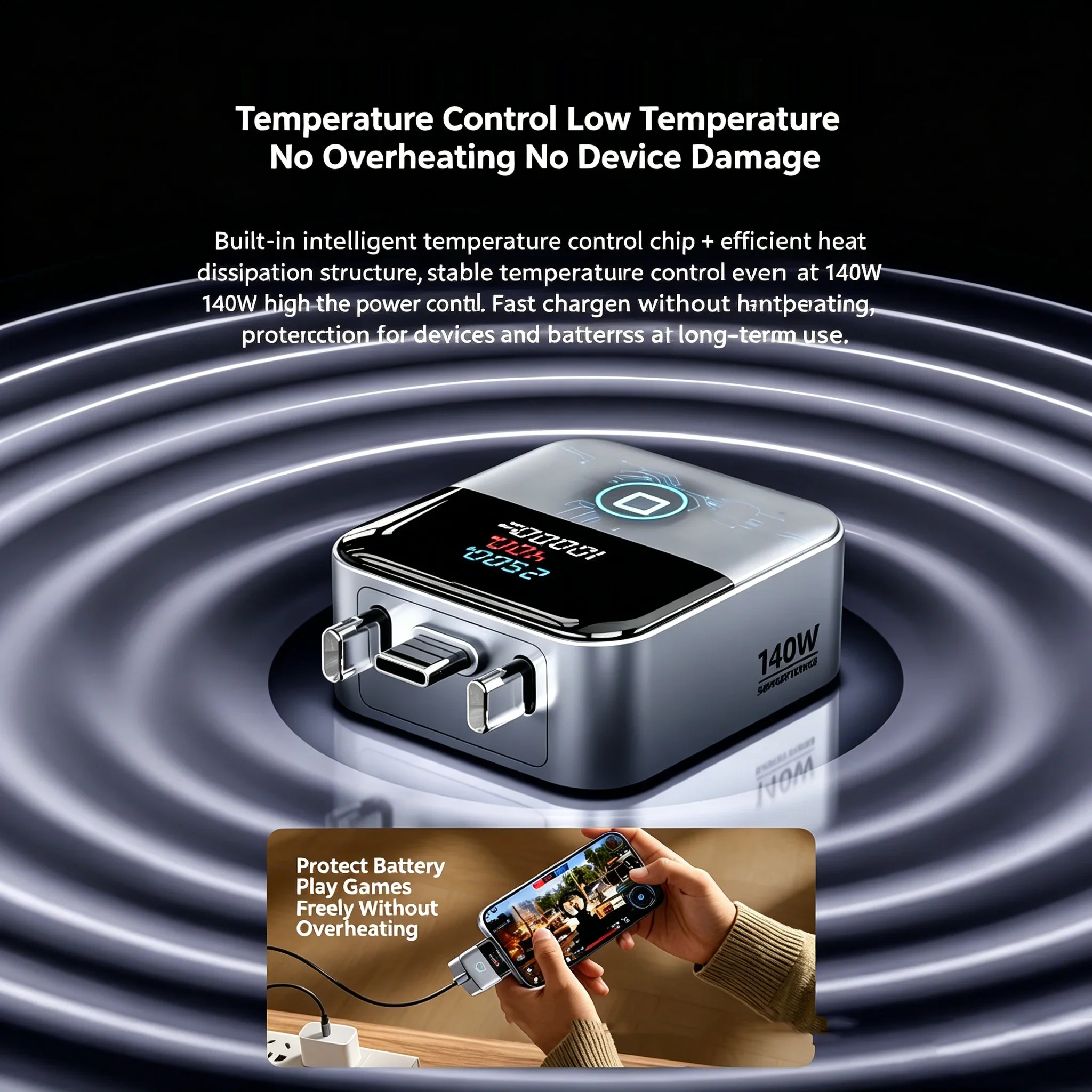 KEBIDUMEI 140W Smart Auto Power-off Phone Charge Separator Digital Display Type-C Fast Charging Data Cable Overcharge Protection