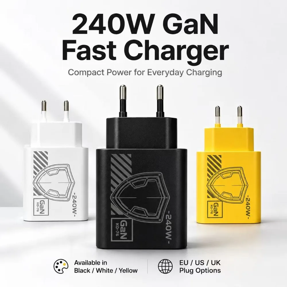 240W GAN Mechanical Pattern Multi Port Travel Charger EU US Plug Multiple Color Charging Kit with 1M Braided USB C Cable