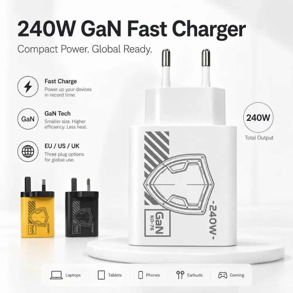 240W GAN Mechanical Pattern Multi Port Travel Charger EU US Plug Multiple Color Charging Kit with 1M Braided USB C Cable