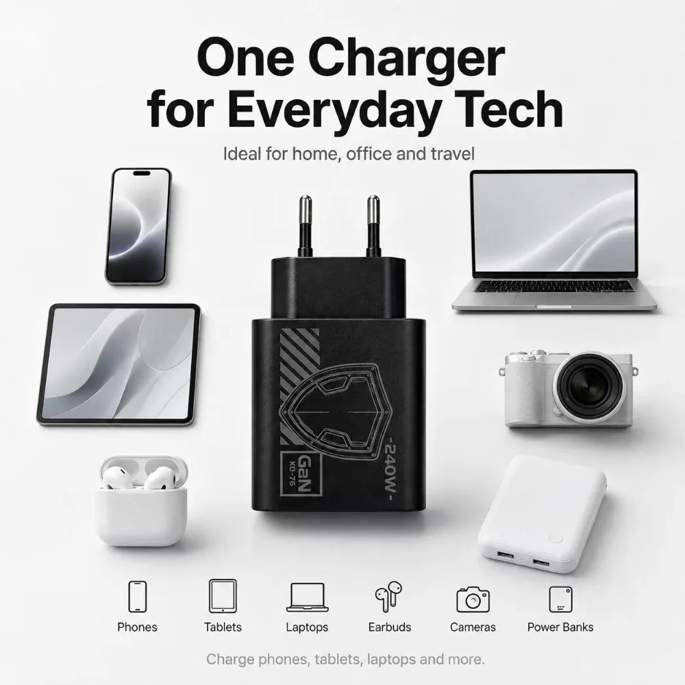 240W GAN Mechanical Pattern Multi Port Travel Charger EU US Plug Multiple Color Charging Kit with 1M Braided USB C Cable