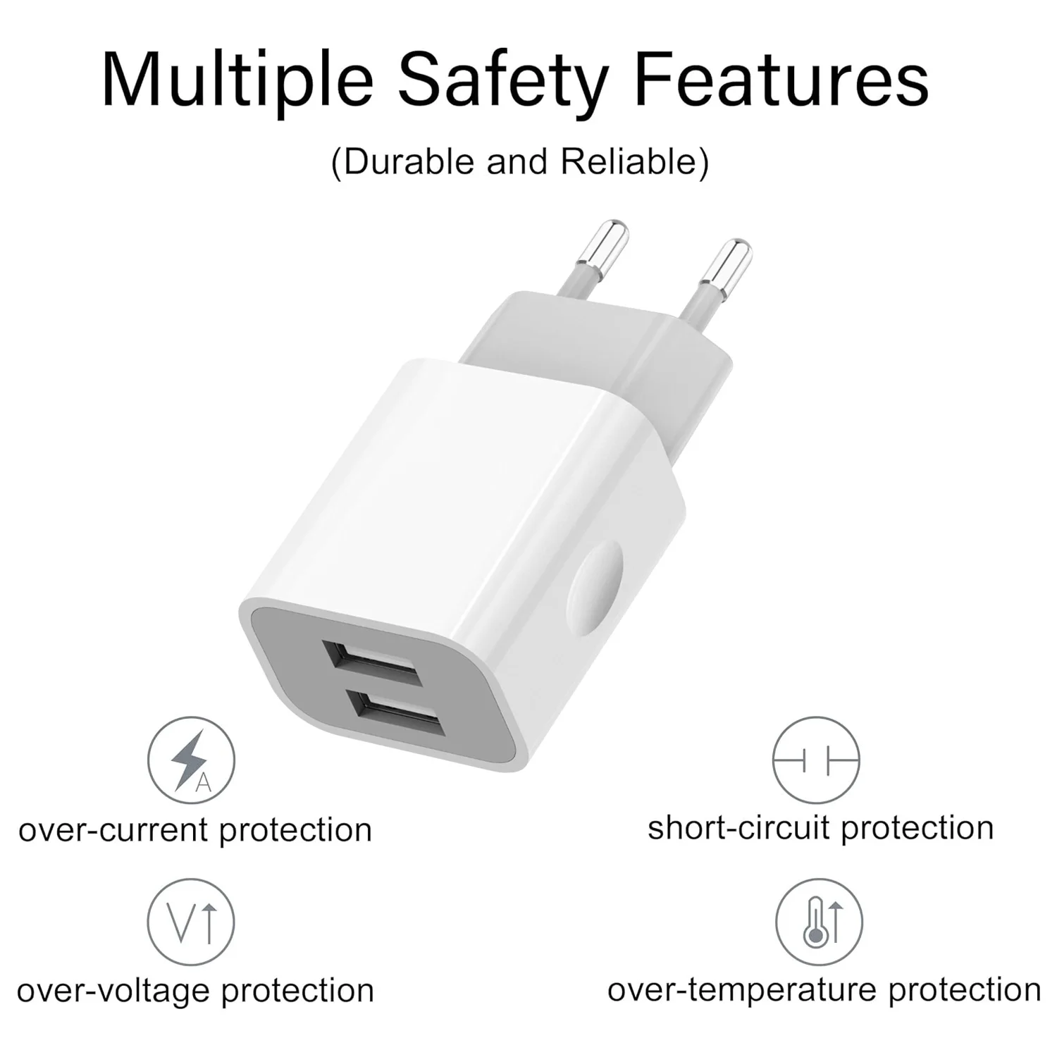 European Wall Charger, USB 2.1AMP Universal Europe Charger Block Dual Port Plug Compatible for Mobile Phone