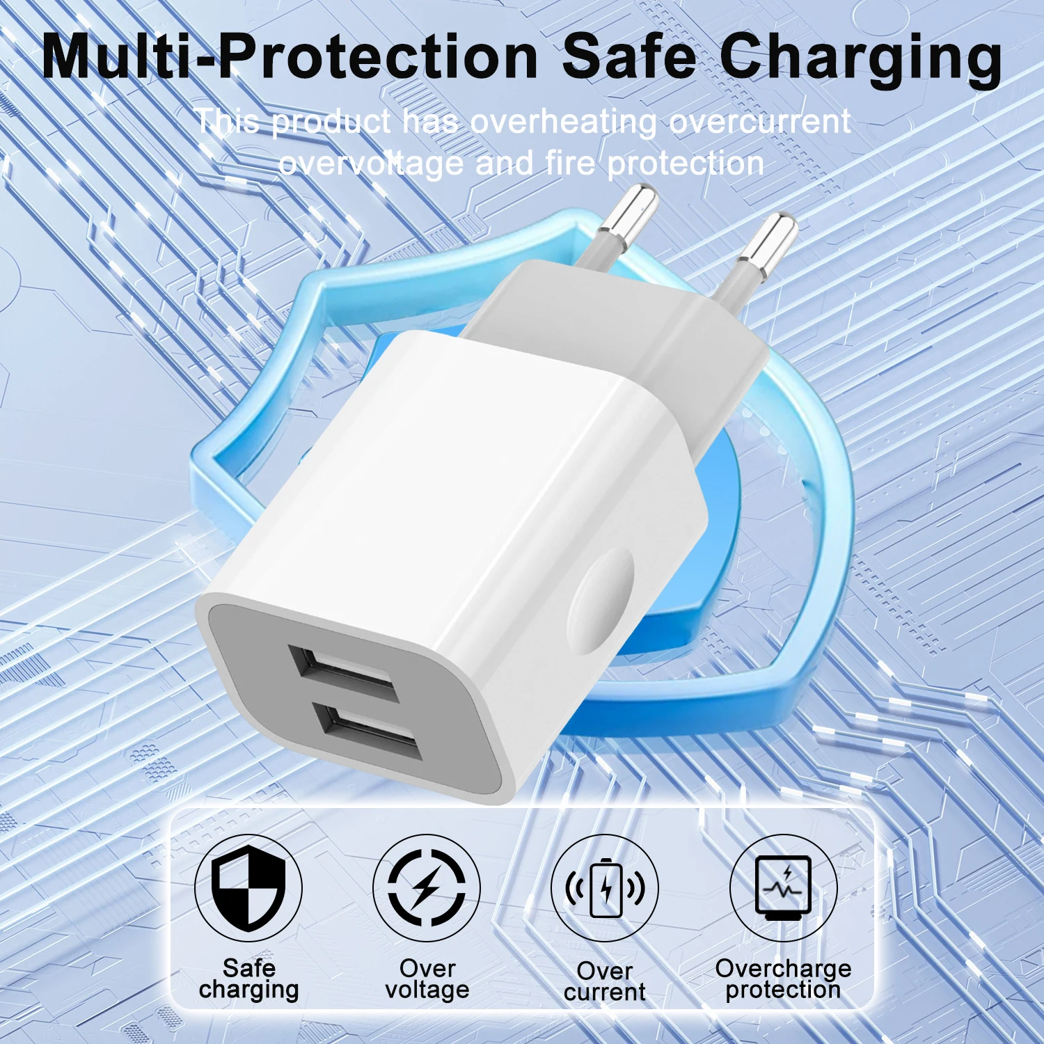 European Wall Charger, USB 2.1AMP Universal Europe Charger Block Dual Port Plug Compatible for Mobile Phone