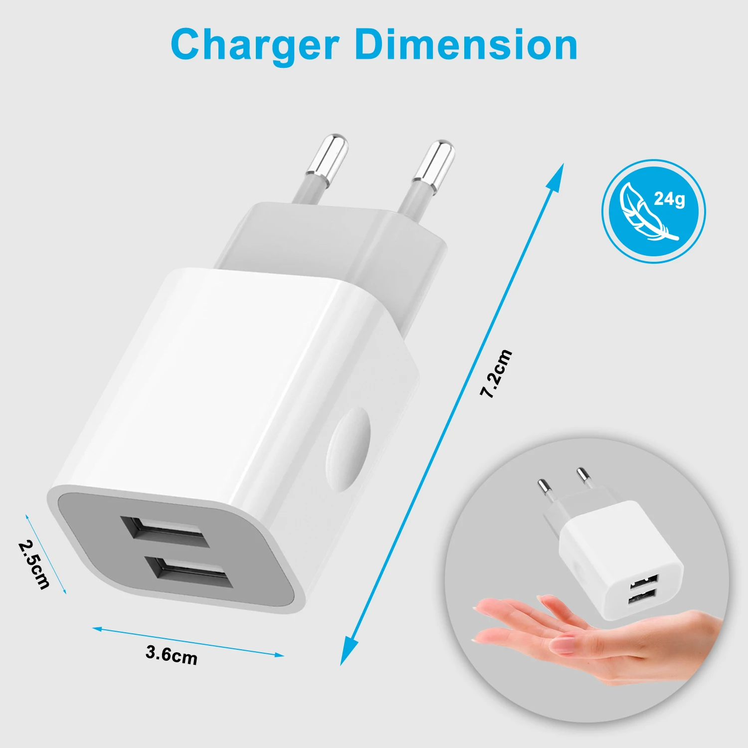 European Wall Charger, USB 2.1AMP Universal Europe Charger Block Dual Port Plug Compatible for Mobile Phone
