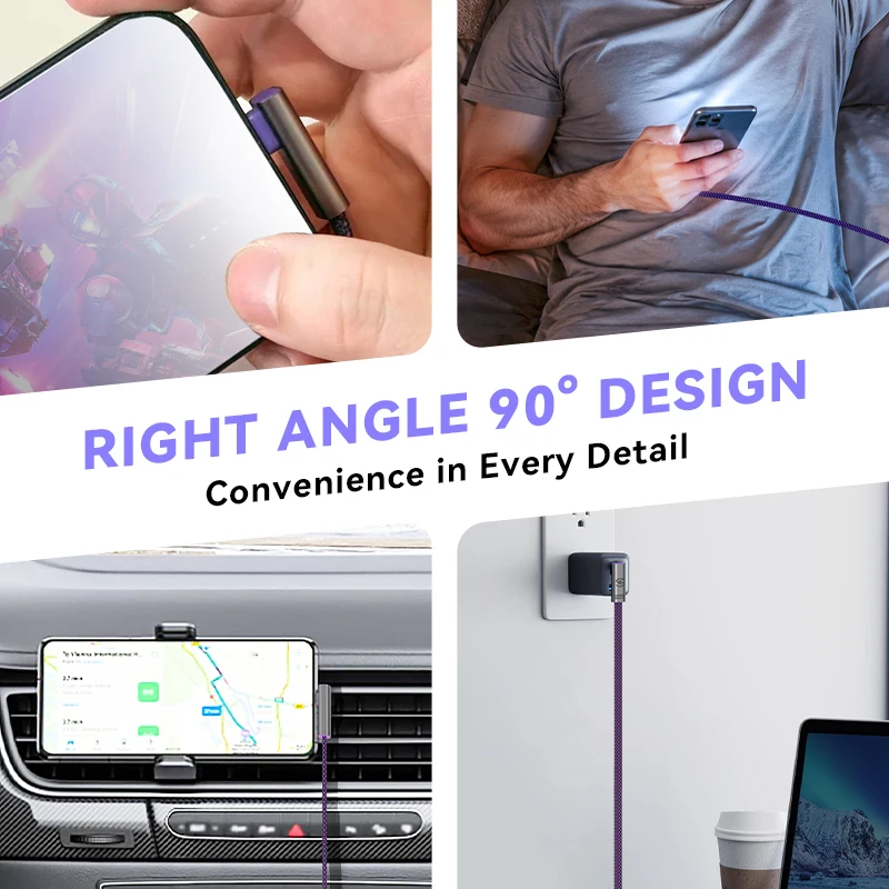 90° Elbow Fast Charging Game Cable PD 240W USB C to Type C Charge Cord 480 Mbps Data Transfer Cable for Phone Laptop Samsung