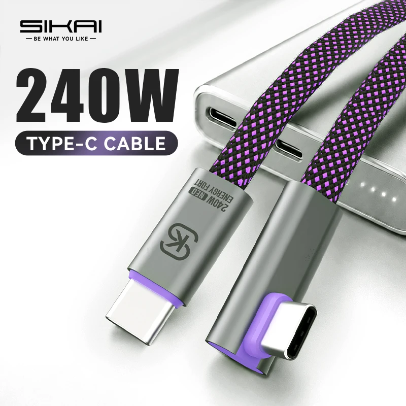 90° Elbow Fast Charging Game Cable PD 240W USB C to Type C Charge Cord 480 Mbps Data Transfer Cable for Phone Laptop Samsung