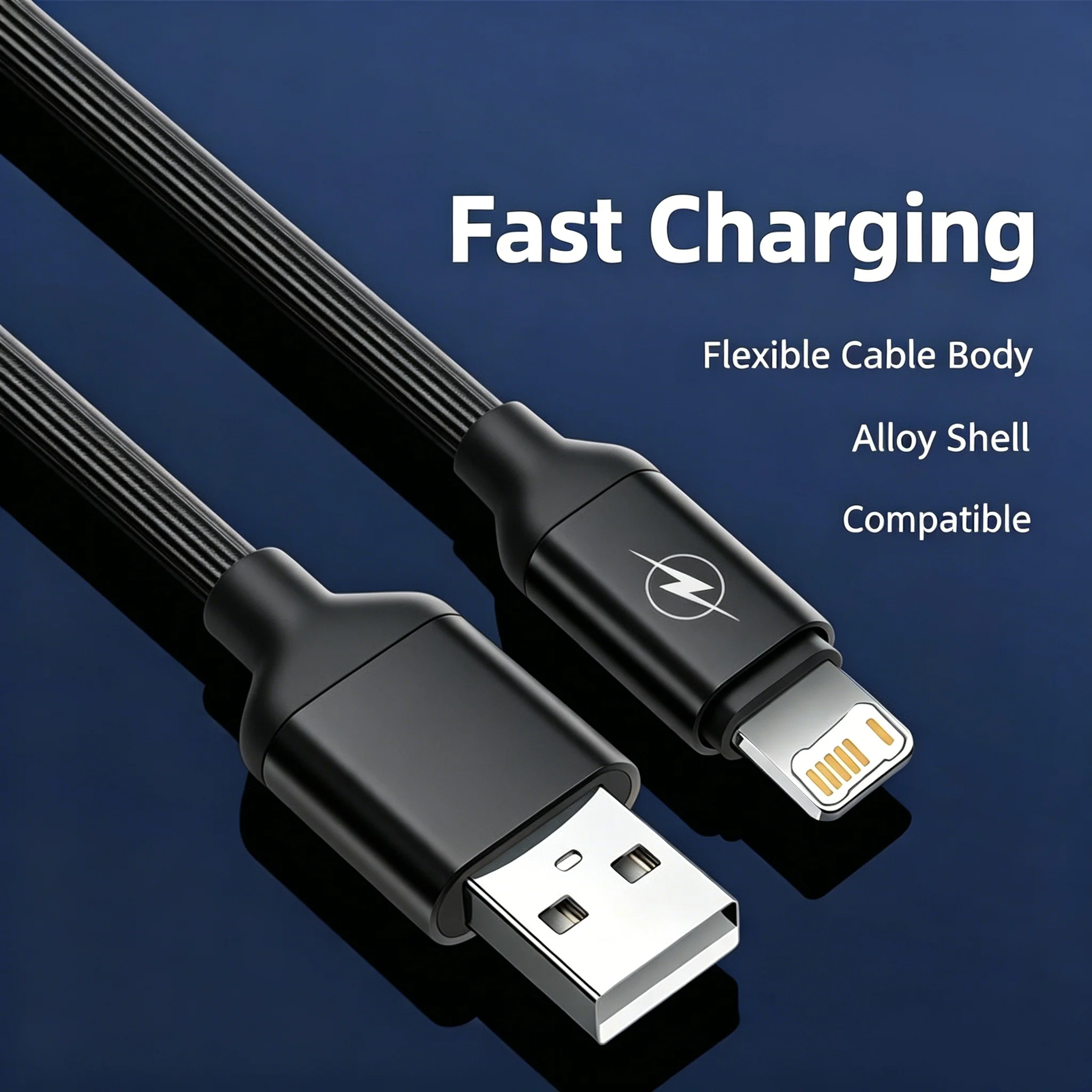 USB Fast Charging Cable For iPhone 7 8 14 Plus X XR XS Max 11 12 13 Mini 14 Pro Max Alloy Shell Flexible Wire USB-A Data Cables