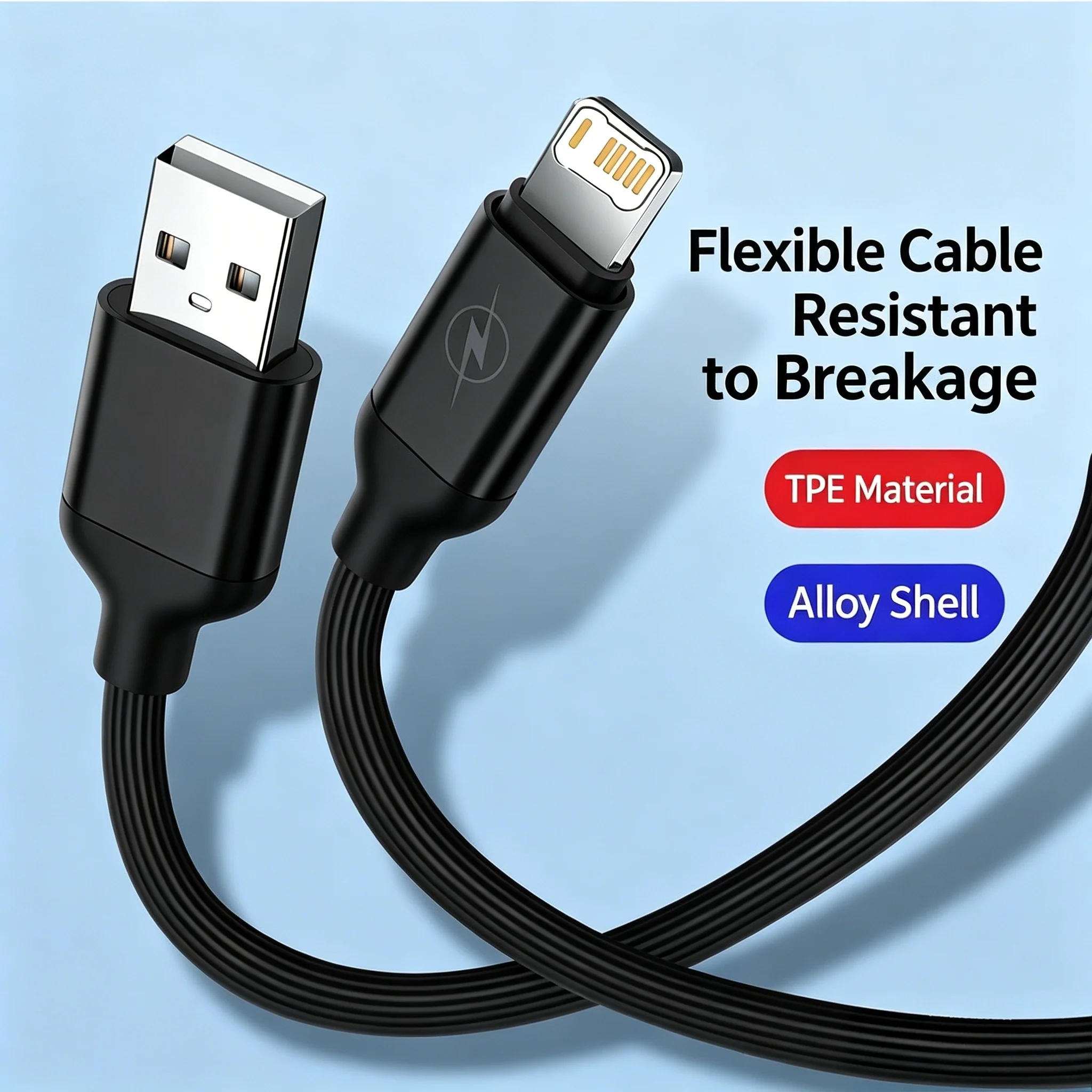 USB Fast Charging Cable For iPhone 7 8 14 Plus X XR XS Max 11 12 13 Mini 14 Pro Max Alloy Shell Flexible Wire USB-A Data Cables