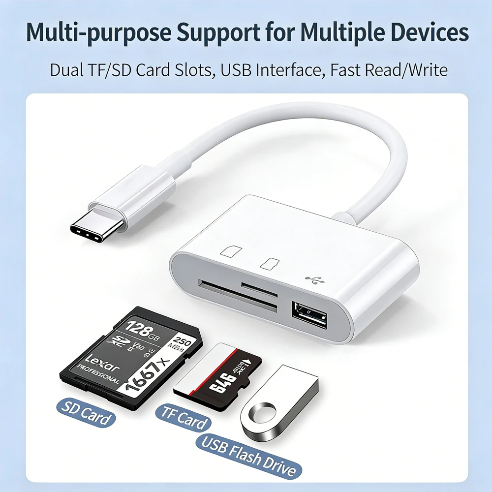 Type C OTG Adapter TF/SD Card Reader For Xiaomi Oneplus iPhone OPPO POCO Cell phone Accessories 3 in 1 USB C to A Connector
