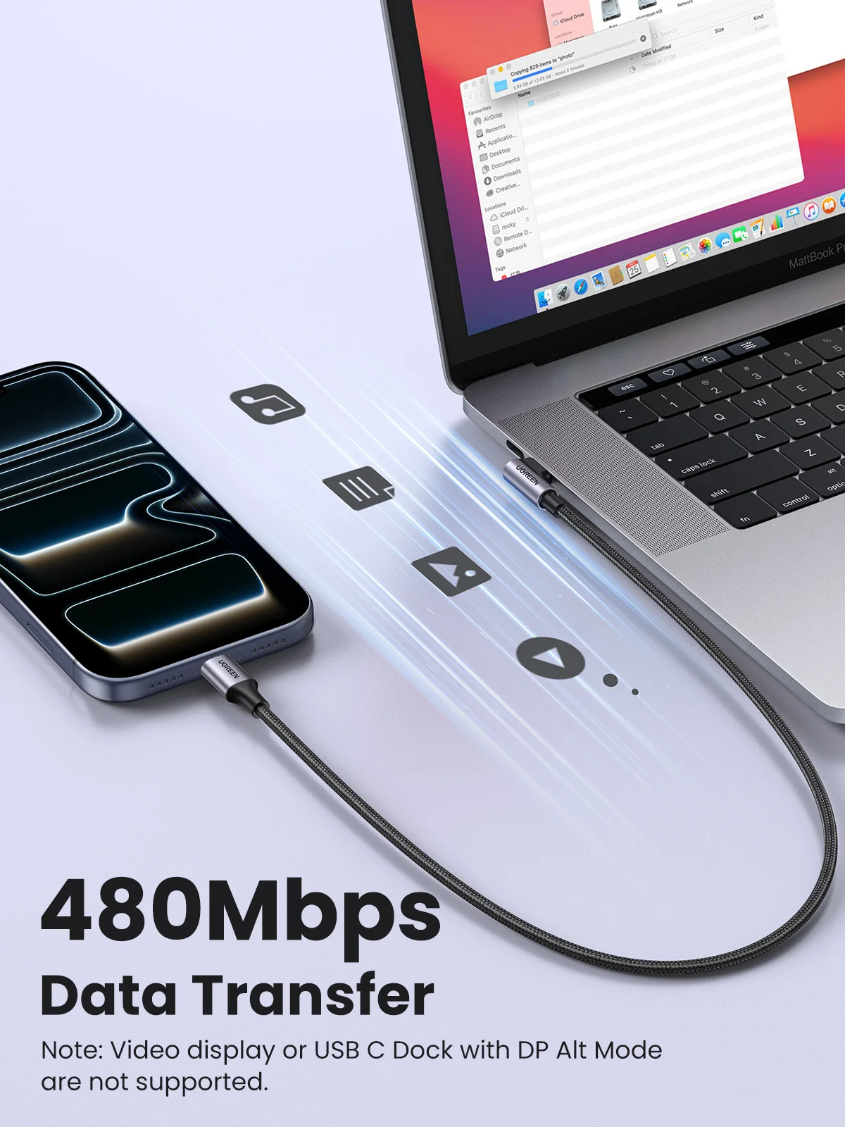 UGREEN 90-Degree USB-C to USB-C Cable PD60W Fast Charging for iPhone 17 Samsung S25 iPad Type-C Cable Cord 20V 3A Gaming Cable
