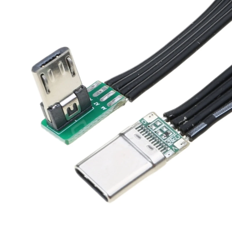 Flat Flexible Straight Up Down & Left & Right Angled 90 Degree MicroUSB to USBC Data Cable QXNF