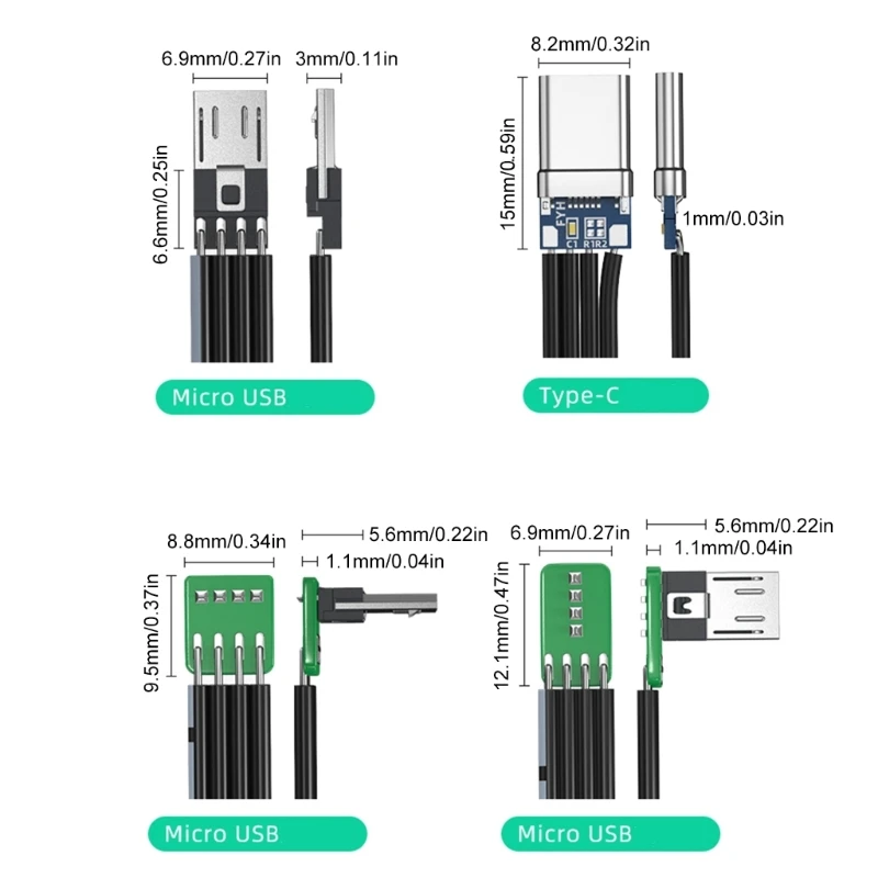 Flat Flexible Straight Up Down & Left & Right Angled 90 Degree MicroUSB to USBC Data Cable QXNF