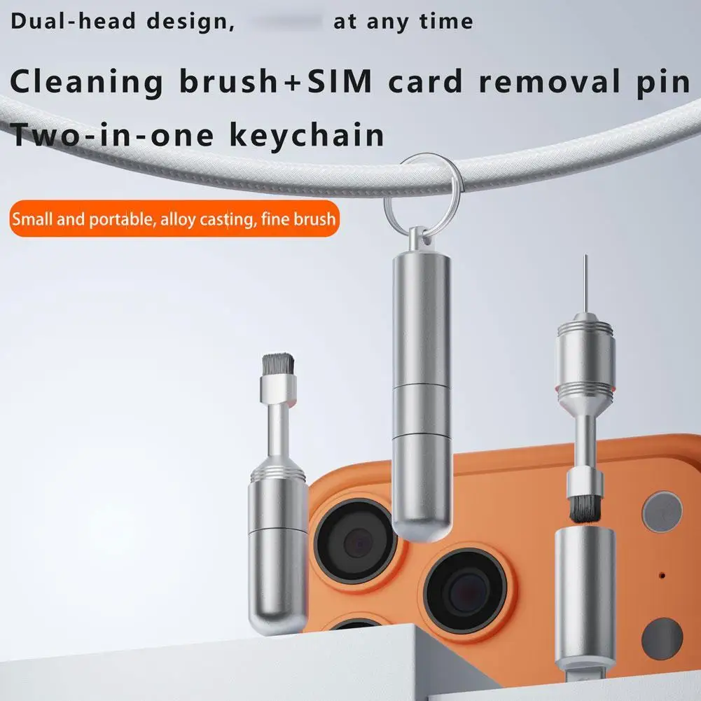 Mobile Phone Card Removal Aluminum Alloy Sim Card Tray Pin Eject Removal Tool 2-in-1 Cleaner Portable Keychain For Mobile Phones