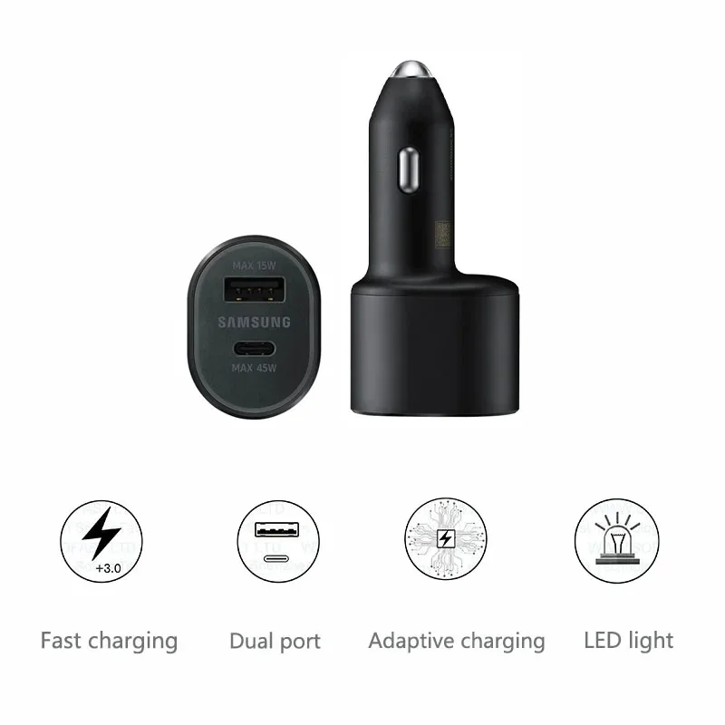 Original Samsung 45w Car Charger Type C PD Fast Charging Samsung S26 S25 S24 Ultra Plus S23 S22 FE A57 A55 Z Flip Z Fold 8 7 6 5