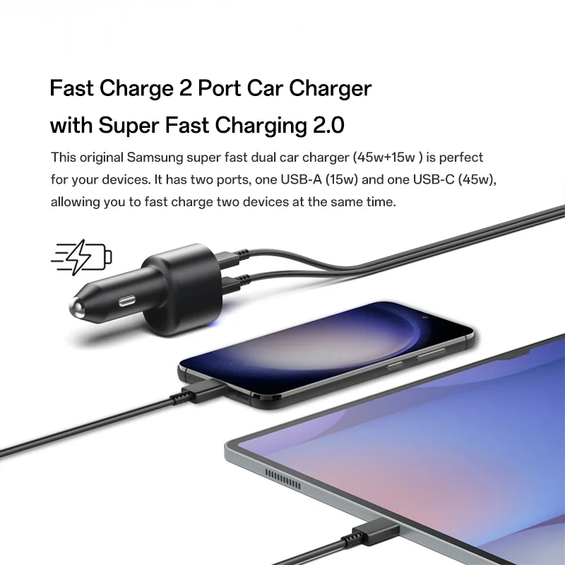 Original Samsung 45w Car Charger Type C PD Fast Charging Samsung S26 S25 S24 Ultra Plus S23 S22 FE A57 A55 Z Flip Z Fold 8 7 6 5