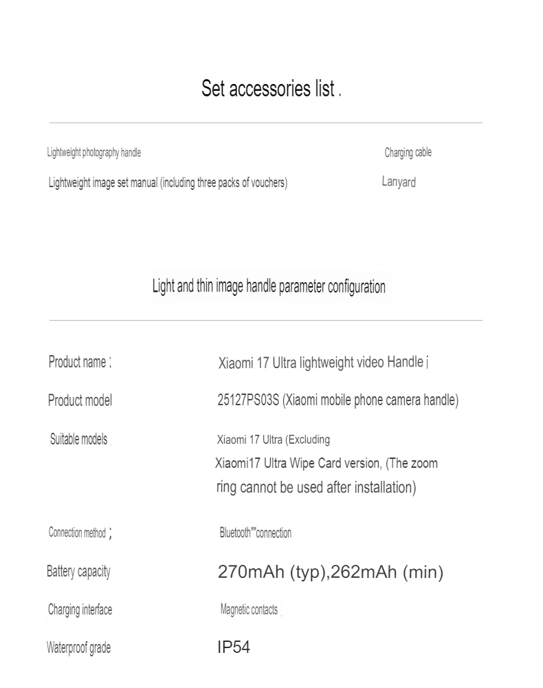 Original Xiaomi 17 Ultra Photography Kit Lightweight Magnetic Hand Grip IP54 Splash‑proof Ideal for Outdoor Street Vlogging
