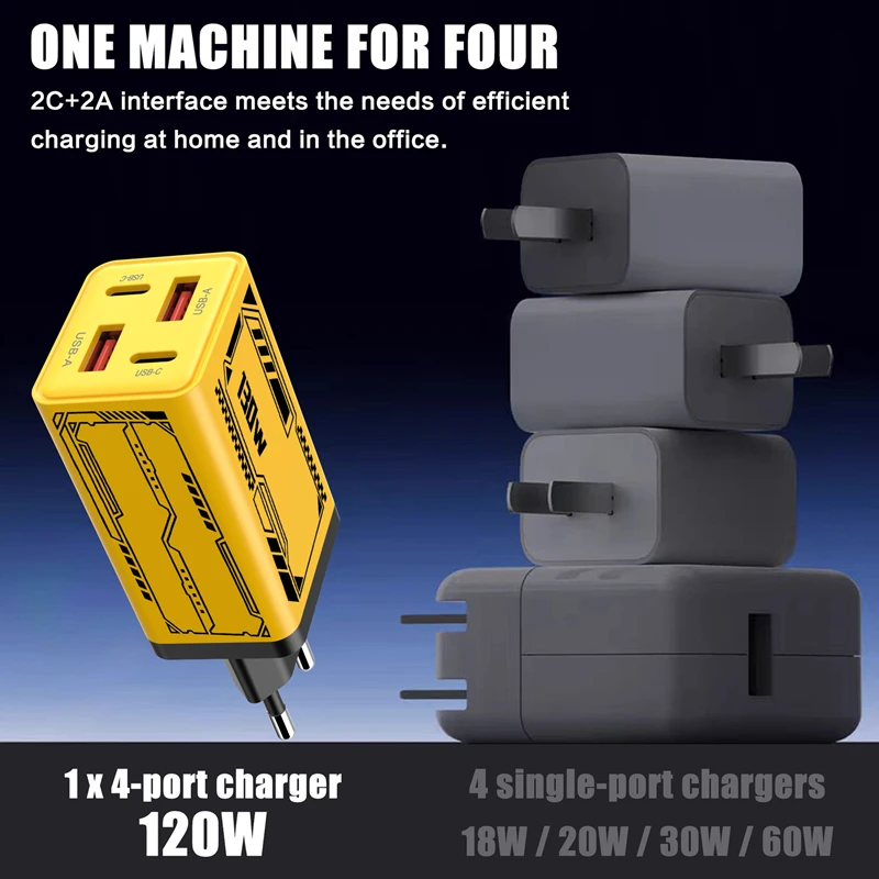 Lenovo 2USB 2Type-C Multi-Port Charger with Mech Pattern 5V 2A 12W Suitable for Apple and Android Phones UK EU US Charger