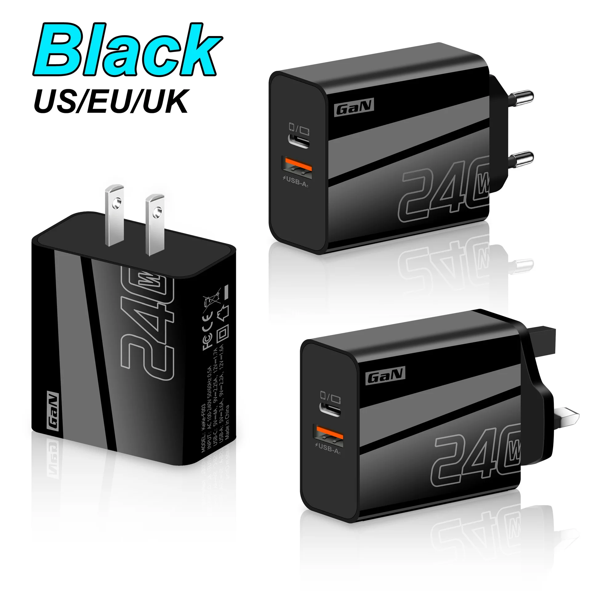 240W GaN Charger Dual Port USB A Type C PD Fast Charging Adapter QC3.0 Wall Charger for iPhone Samsung Laptop Travel Adapter