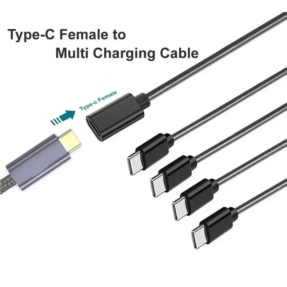 USB C Female to 4 Male Splitter Charging Cable, 1 to 4/6 Multi USB Type-C Port Charger Cord for Power Delivery to Type C Devices