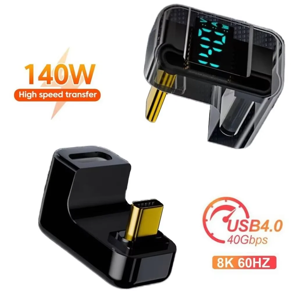 U Shape USB C To USB C Digital Display Adapter 140W Fast Charging Type C Male To C Female Extension Adapter 40Gbps Data Transfer