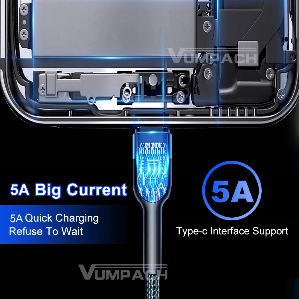 Vumpach USB Type C Cable Fast Charging Data Cord Charger Cable C for iPhone 15 Samsung S21 A51 Xiaomi Mi 10 Redmi Huawei Cable