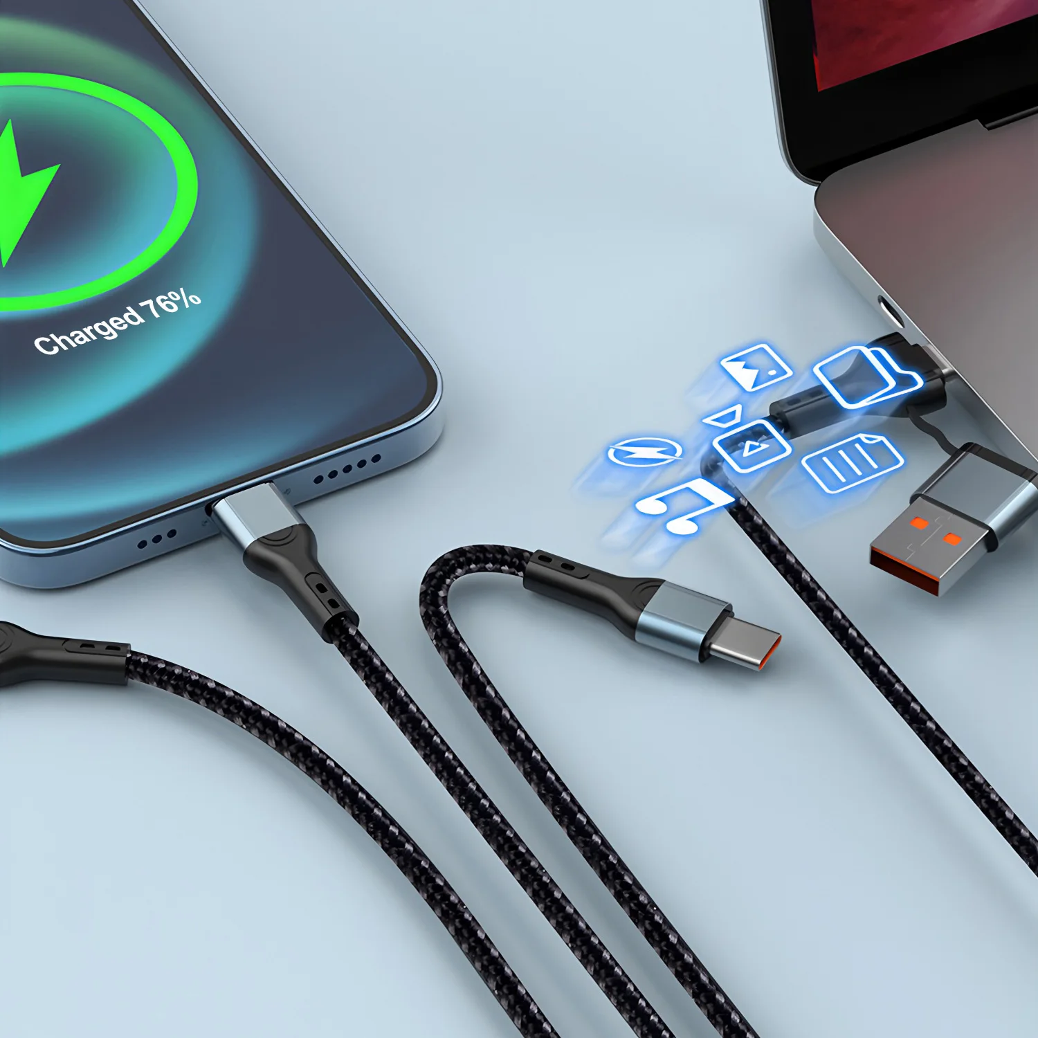 3 In 1 Fast Charging Cord For iPhone Huawei Micro USB Type C Charger Cable 1.2m Multi Usb Port Multiple Usb Charging Cord Line
