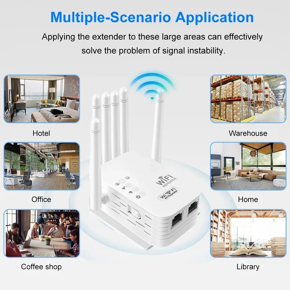 1200Mbps WiFi Repeater Dual Band 2.4G 5G Wireless Signal Extender Wifi Amplifier Router Long Range Wi-Fi Booster For Office Home