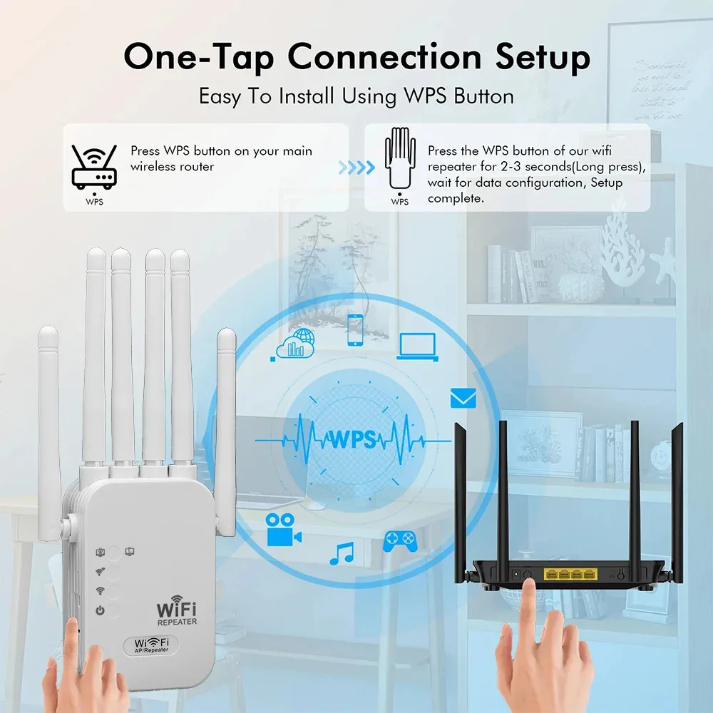 1200Mbps WiFi Repeater Dual Band 2.4G 5G Wireless Signal Extender Wifi Amplifier Router Long Range Wi-Fi Booster For Office Home