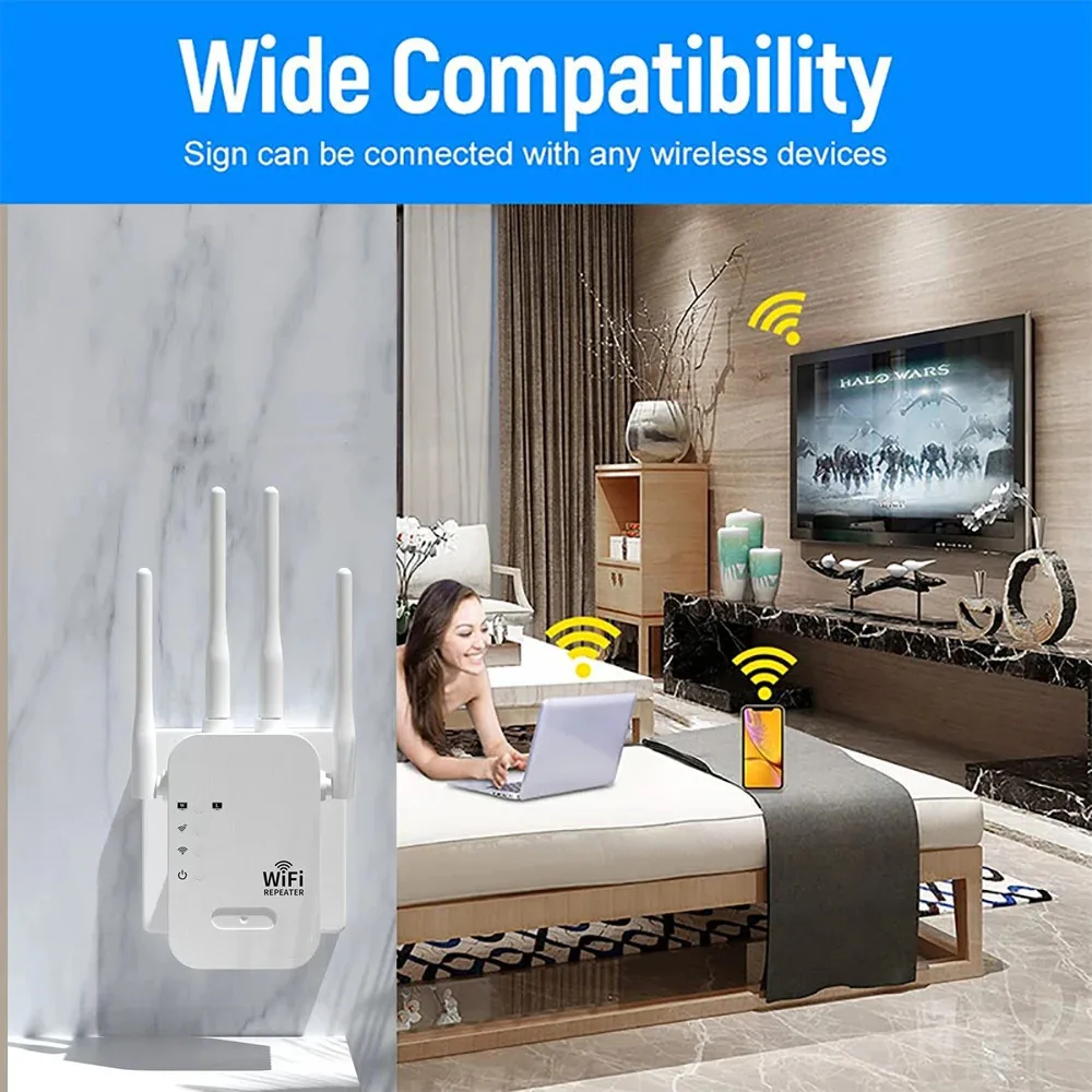 1200Mbps WiFi Repeater Dual Band 2.4G 5G Wireless Signal Extender Wifi Amplifier Router Long Range Wi-Fi Booster For Office Home