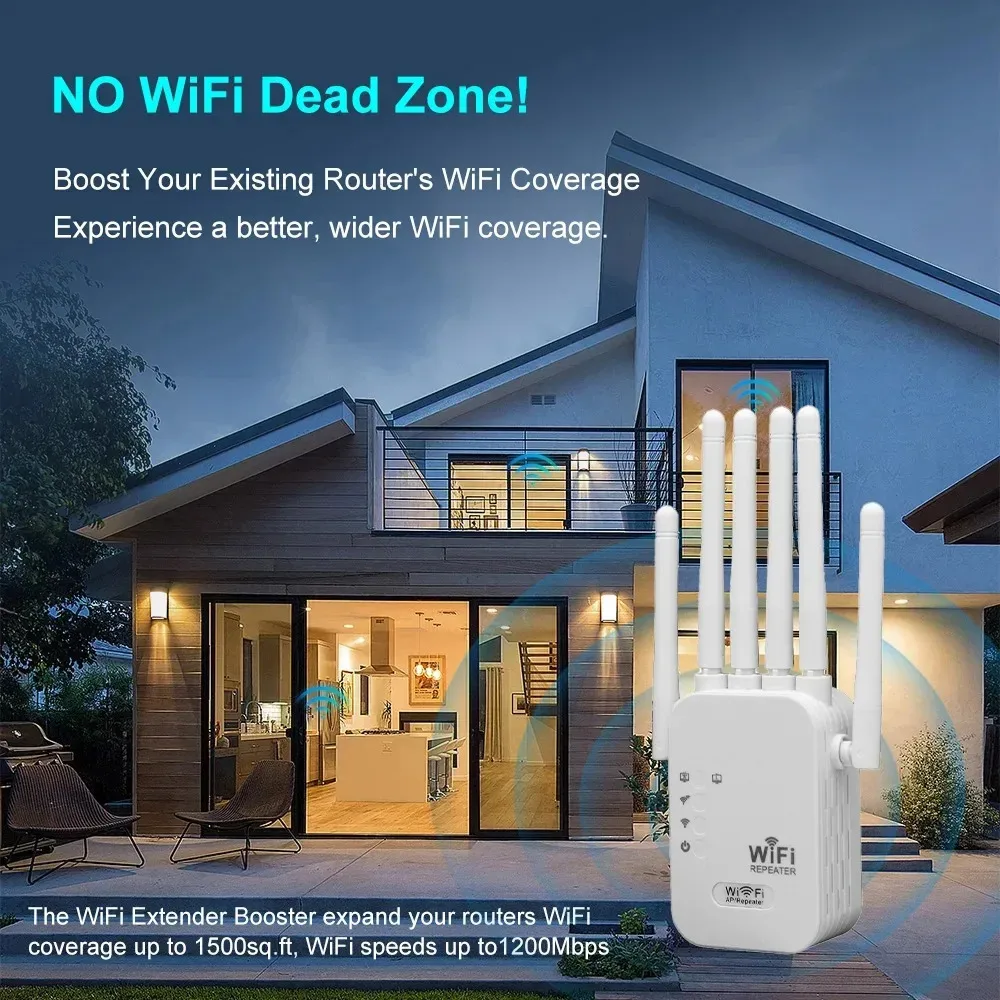 1200Mbps WiFi Repeater Dual Band 2.4G 5G Wireless Signal Extender Wifi Amplifier Router Long Range Wi-Fi Booster For Office Home