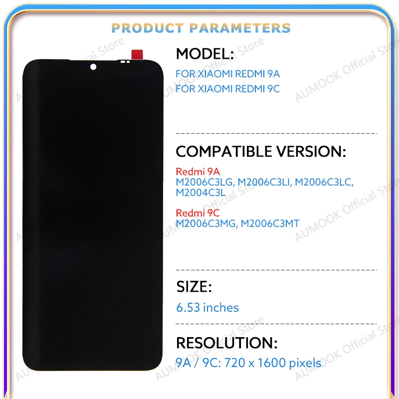 6.53" IPS LCD For Xiaomi Redmi 9A 9C LCD Display Touch Screen Digitizer Assembly M2006C3LG M2006C3MG LCD Replacement Parts